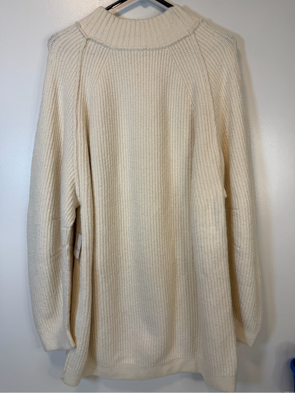 Free People Sunbeam White Ribbed‎ Mock Neck Pull On Women's Sweater Size Large - Picture 4 of 9